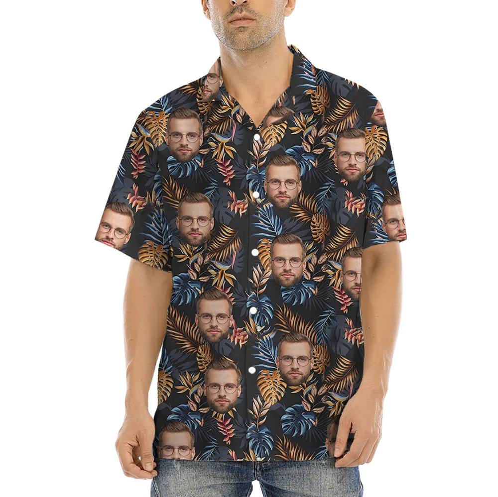 Custom 1-4 Faces Tropical Leaves Hula Shirt For Men - variant image 1