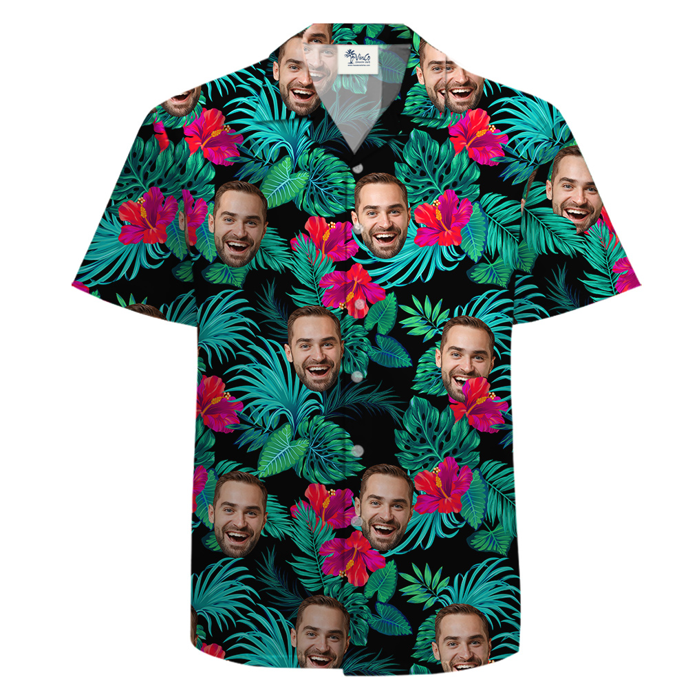 Custom Cotton Hawaiian Shirt on Green Tropical Forest Theme - variant image 1
