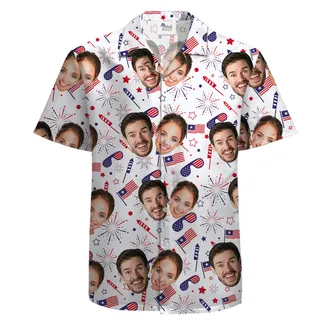 4th of July Custom Couple Face Cotton Hawaiian Shirt