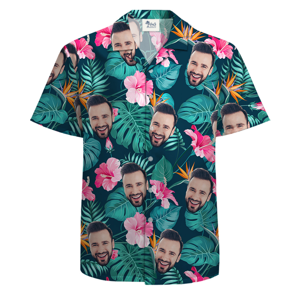 Custom 1-4 Faces Cotton Hawaiian Shirt with Tropical Forest Theme - variant image 1