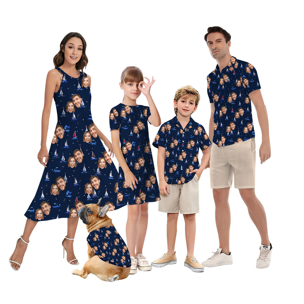 Custom Family Faces Matching Hawaiian Outfit With Ship Print - variant image 1