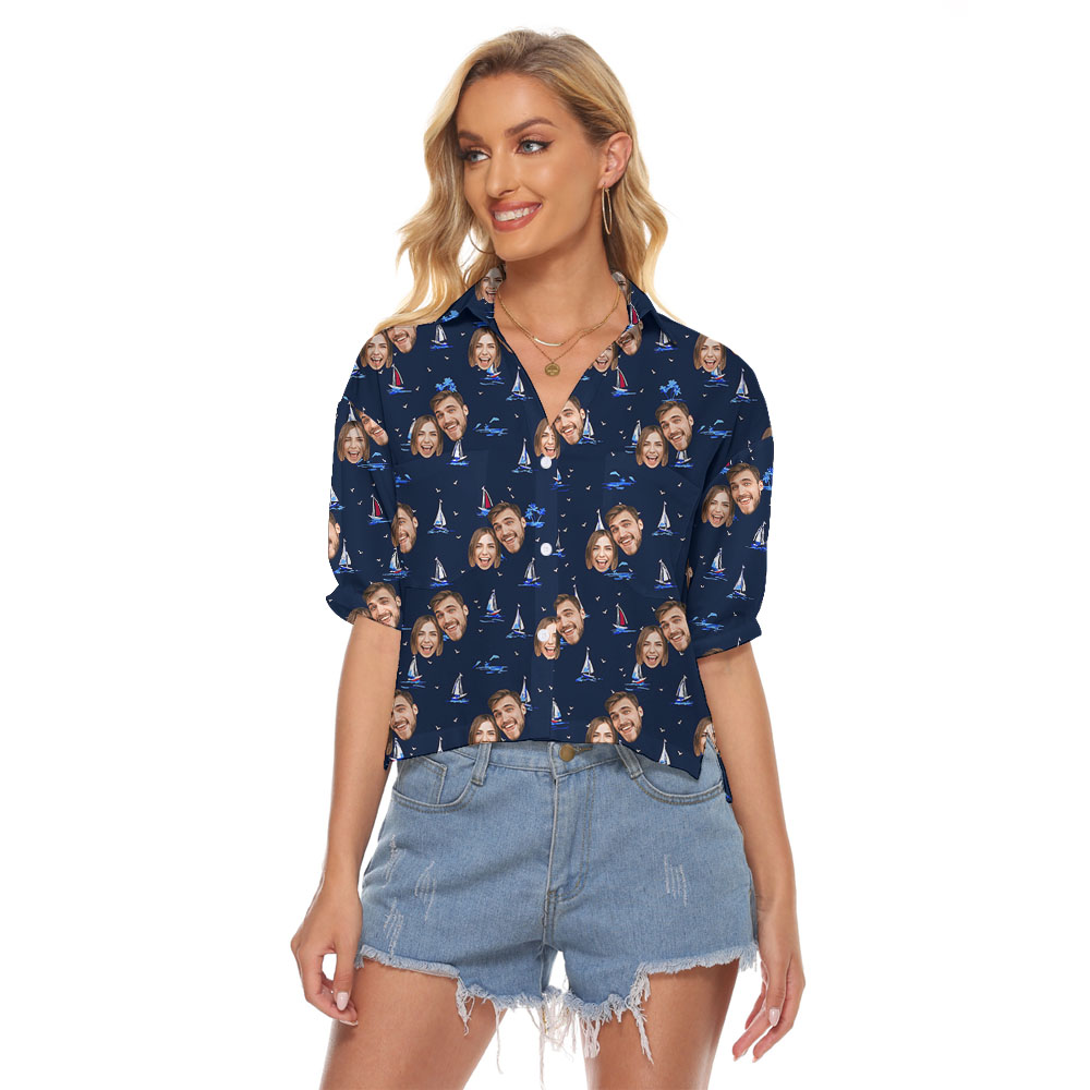 Custom Ship Print Women's Blouse With 1-4 Faces - variant image 1
