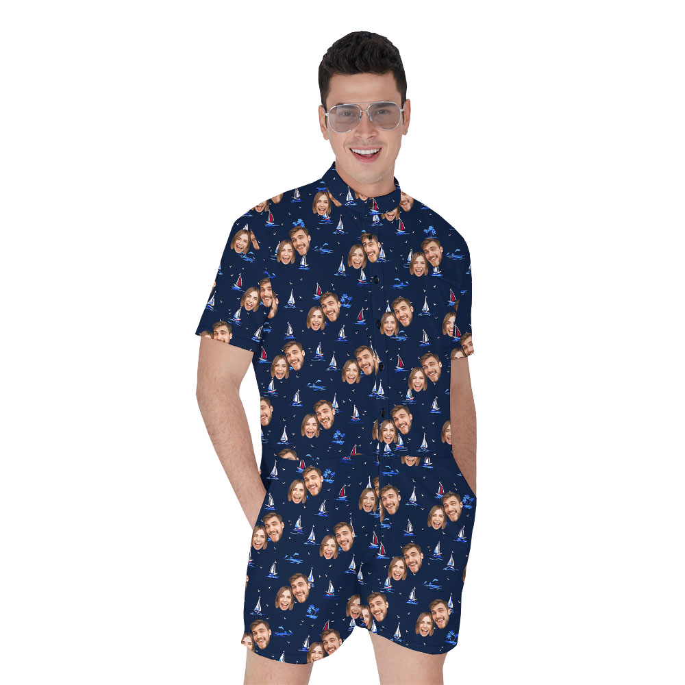 Custom Face Ship Print On Male's Romper - variant image 1