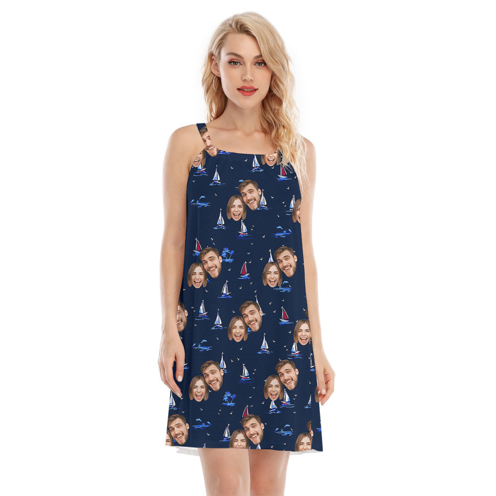 Funny Ship Print Navy Cami Dress With 1-4 Faces - variant image 1
