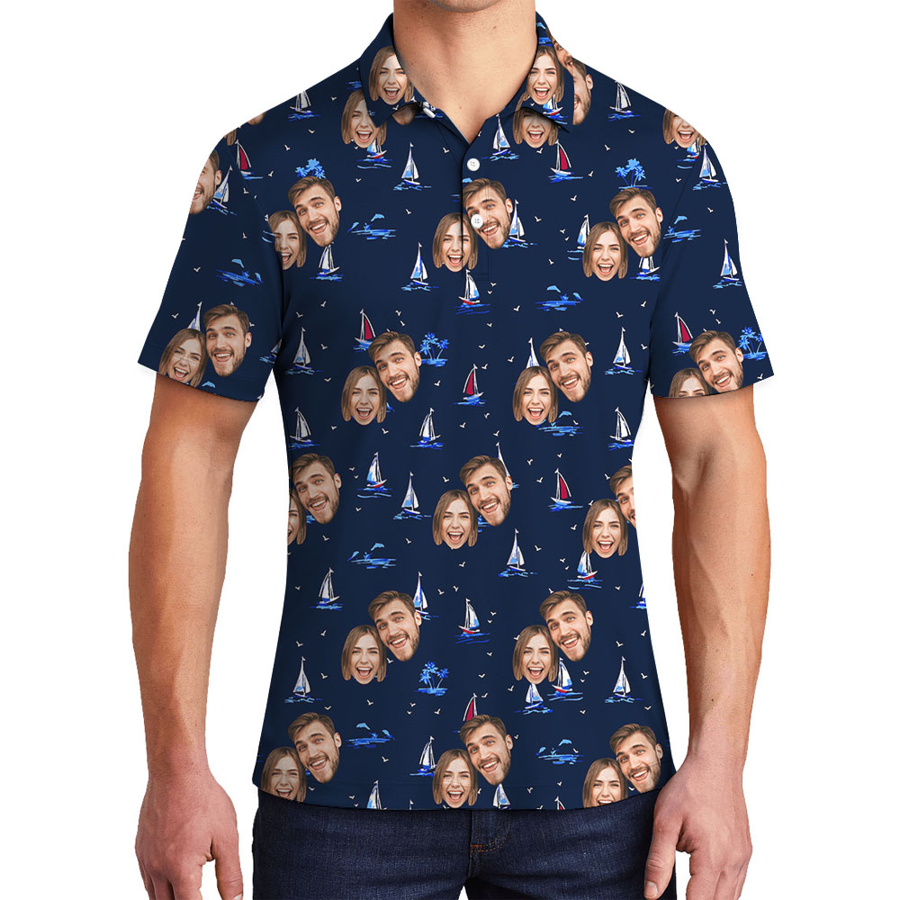 Couple Faces On Beach Golf Polo Shirt Navy - variant image 1