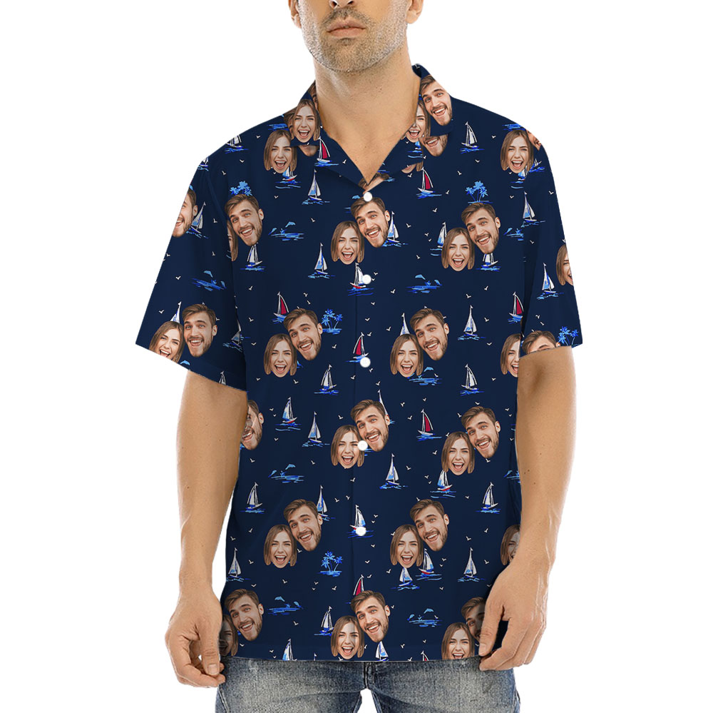 Cool Navy Short Sleeve Hawaiian Shirt With 1-4 Faces - variant image 1