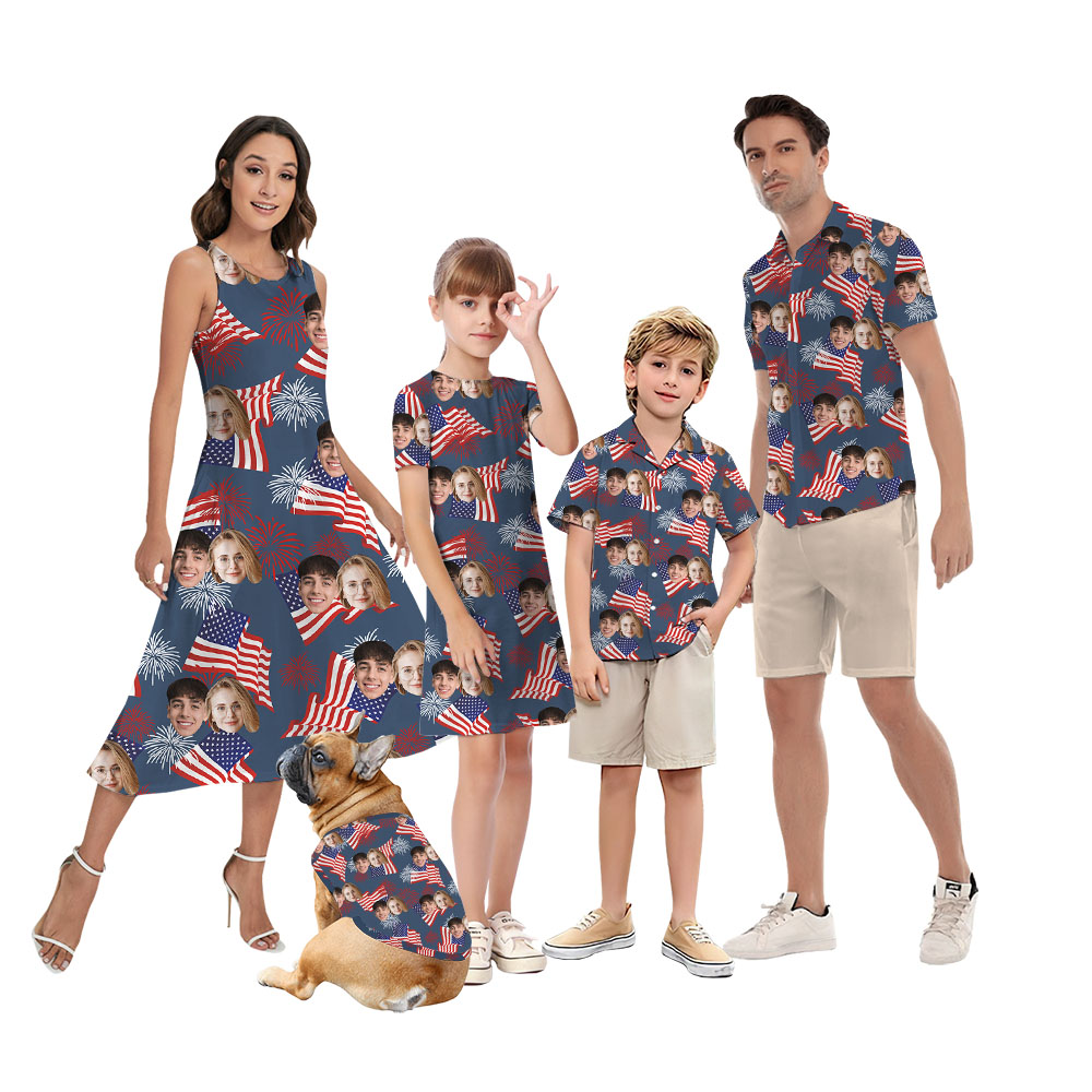 4th Of July Matching Family Hawaiian Outfits With 1-4 Faces - variant image 1