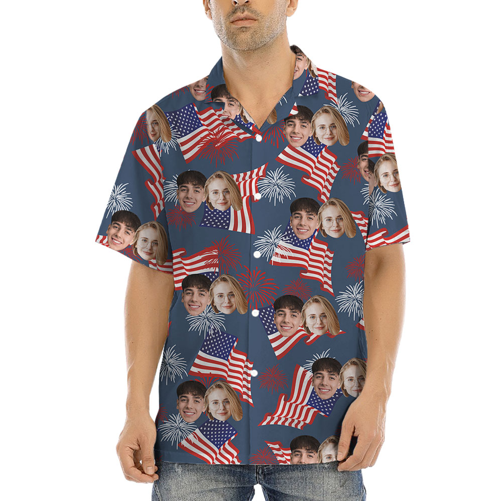 Fourth Of July Button Up Shirt With 1-4 Faces - variant image 1
