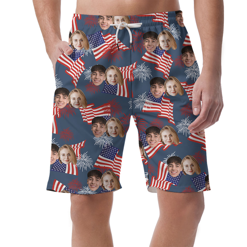 American Flag Men's Casual Shorts With 1-4 Faces - variant image 1