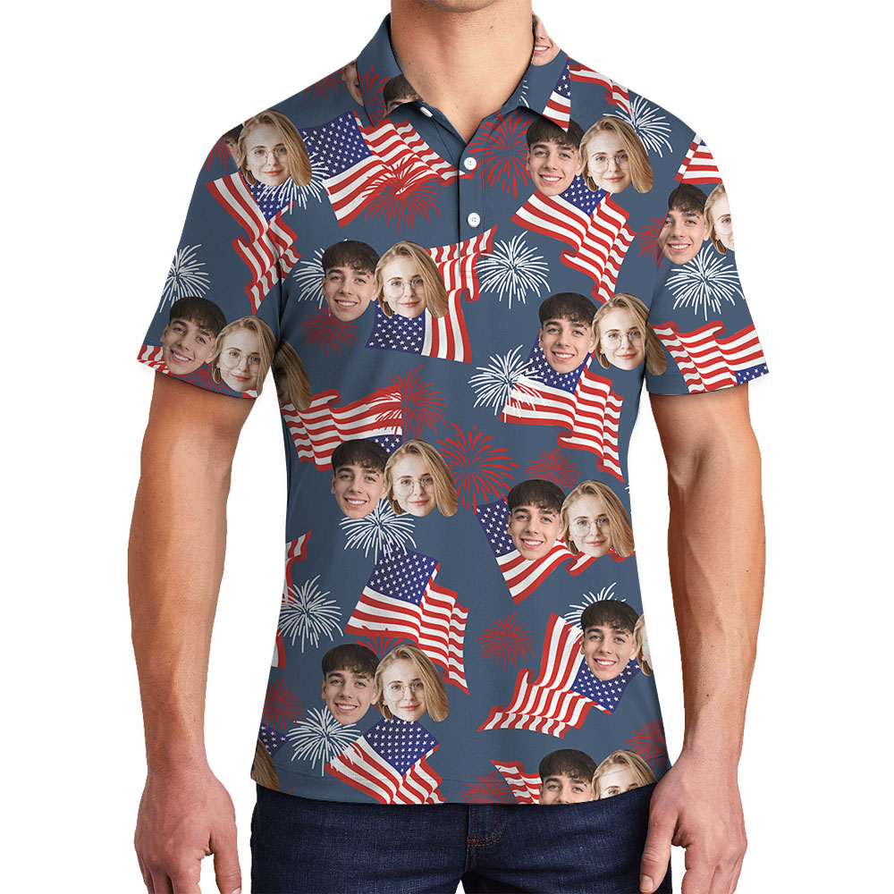 1-4 Faces On Fourth Of July Men's Golf Shirt - variant image 1