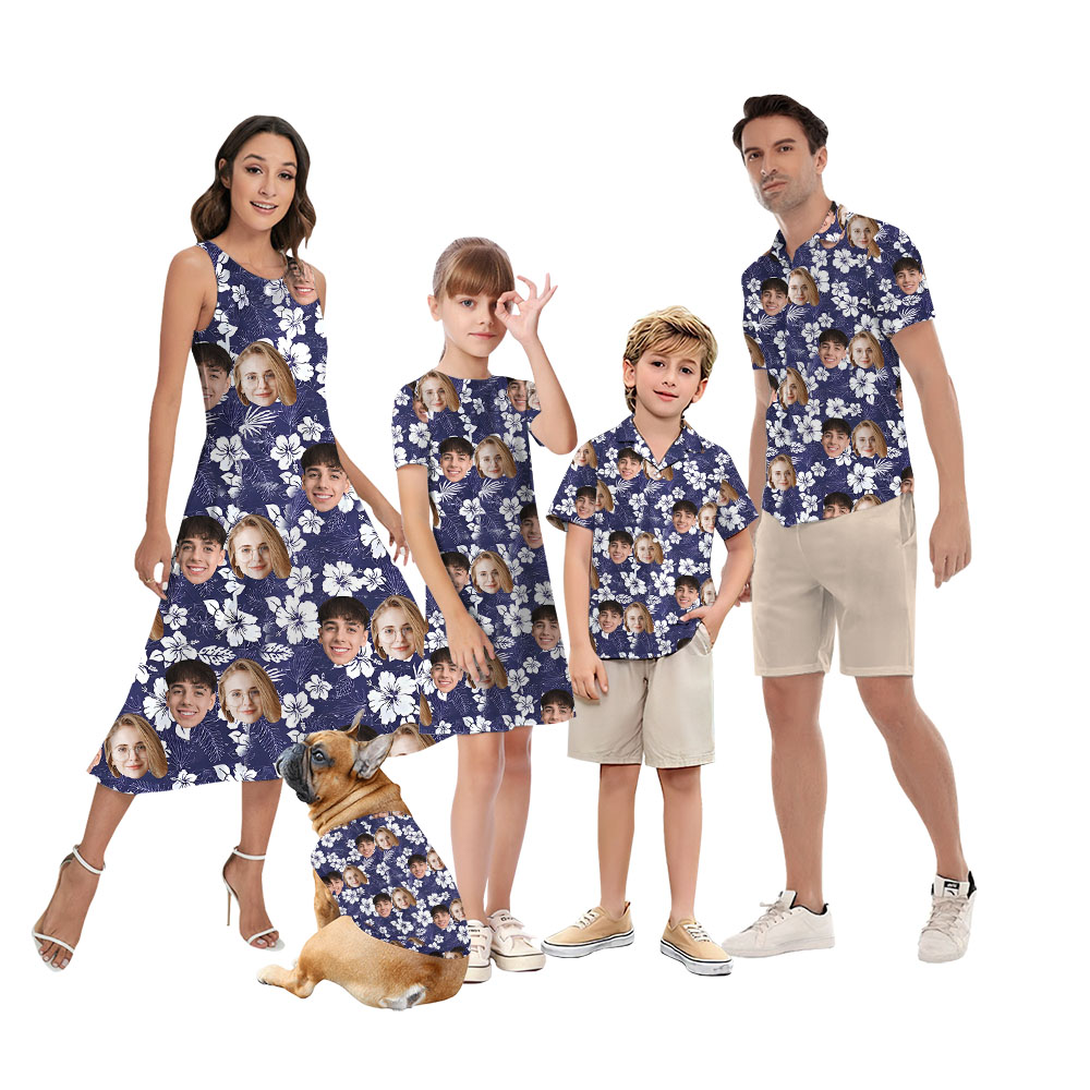 Floral Navy Matching Couples Hawaiian Clothing With Faces - variant image 1