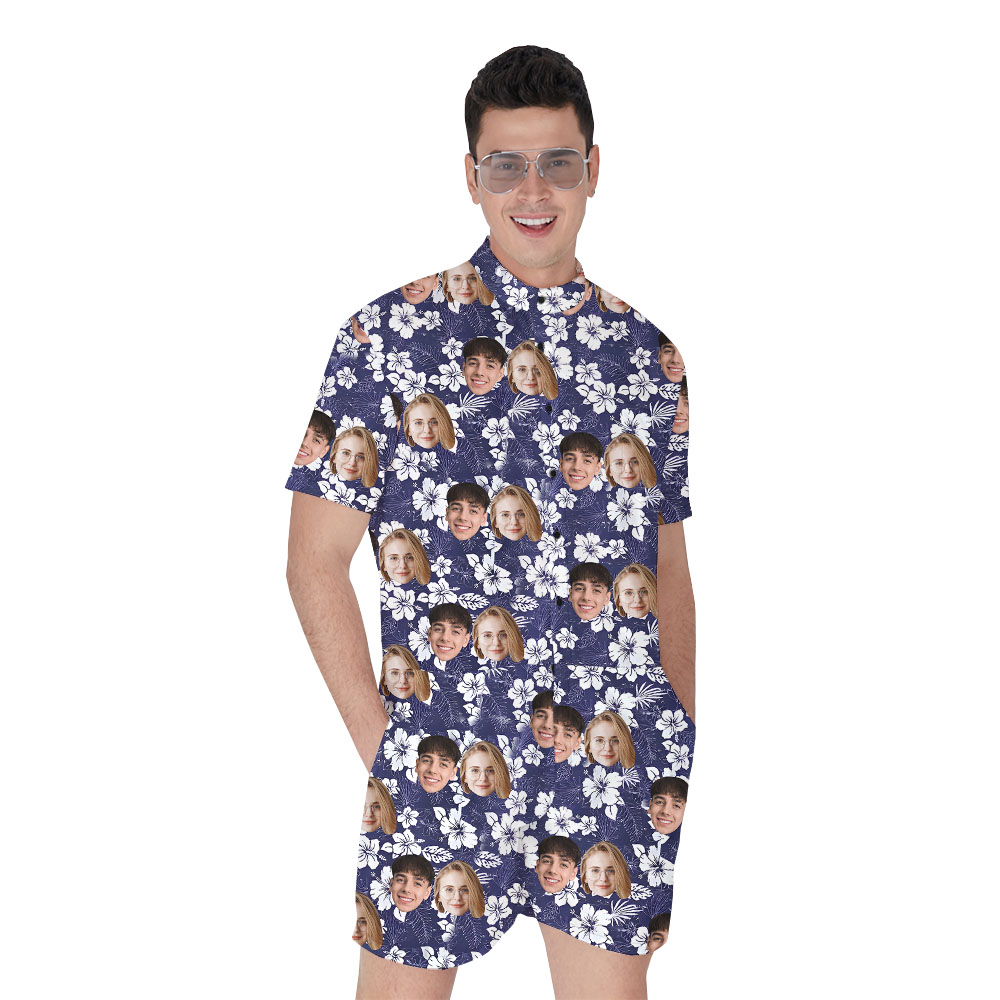 Photo Print On Floral Navy Romper For Men - variant image 1