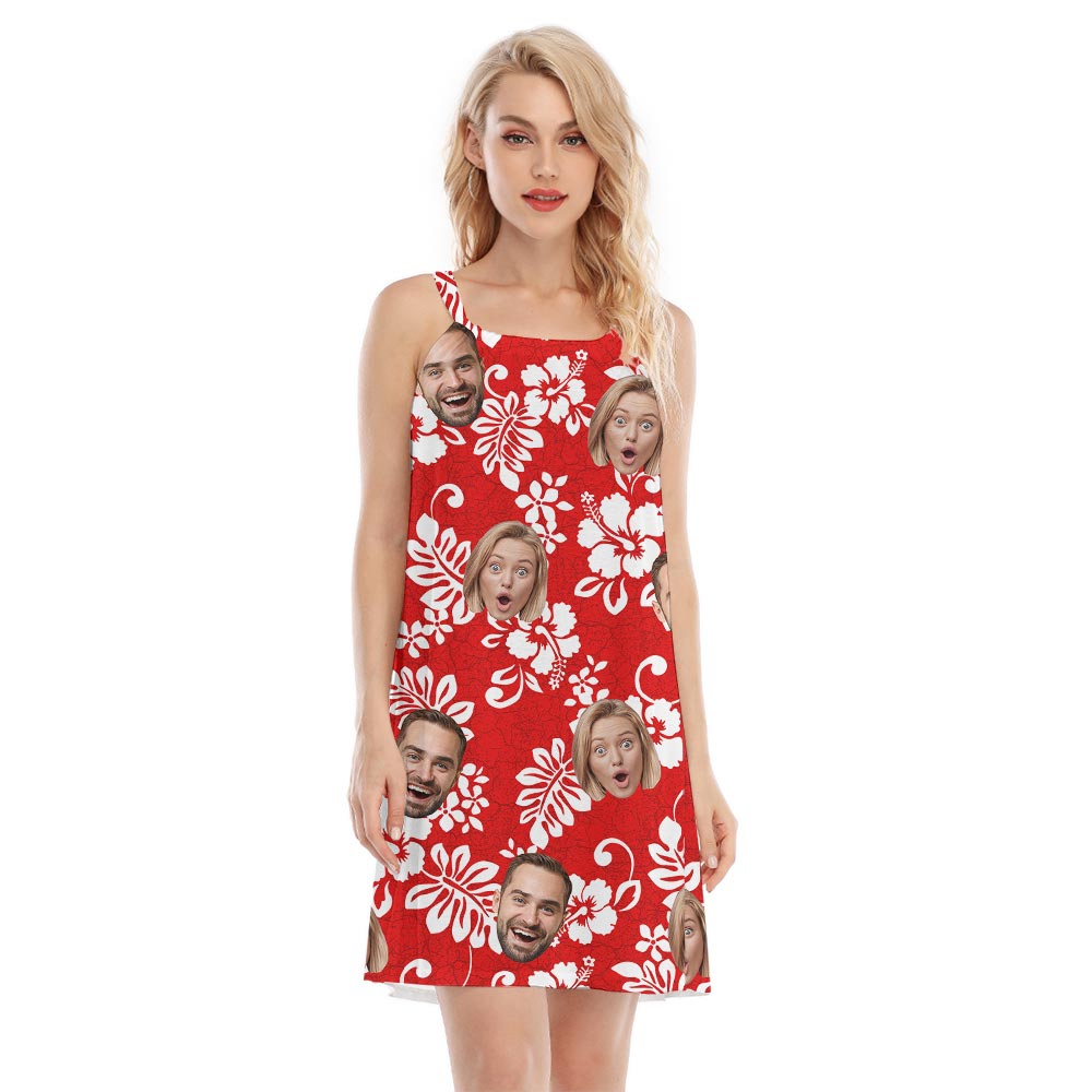 Funny Custom Men And Women Face On Red Hawaiian Dress - variant image 1