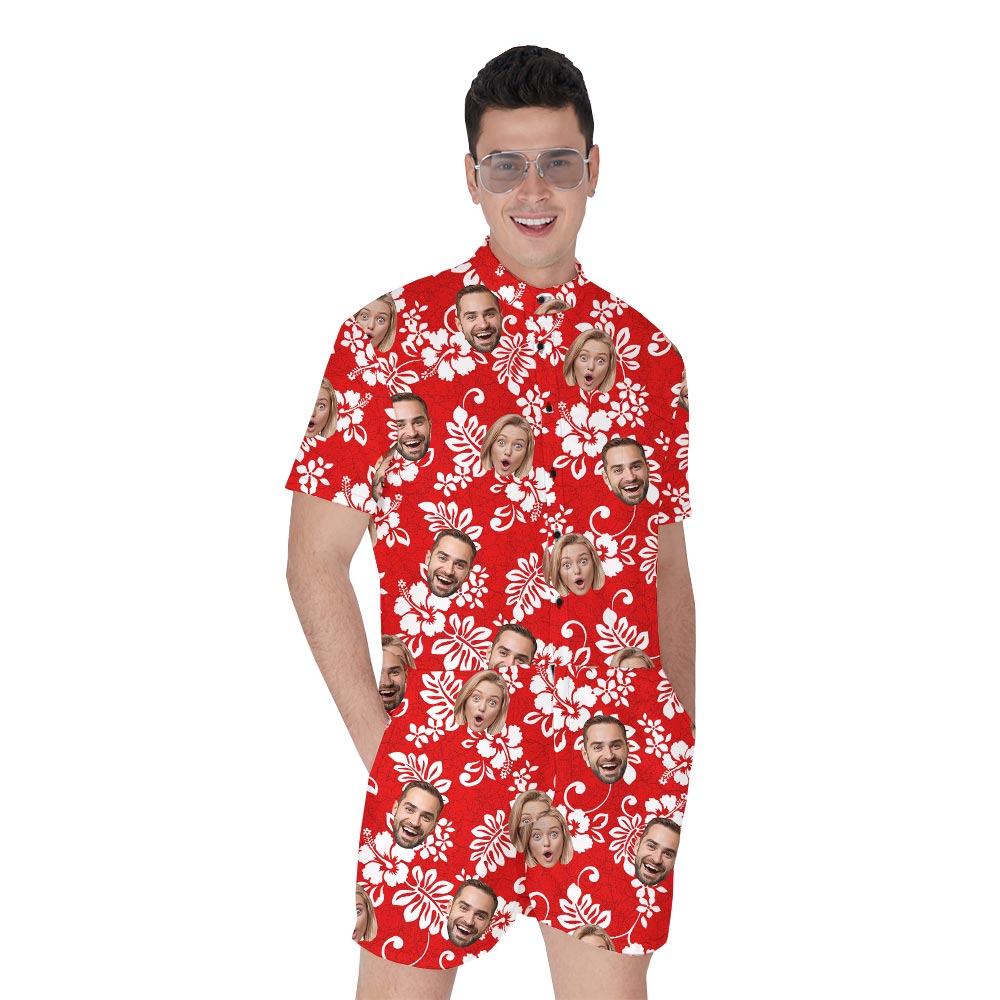 Red Tropical Romper For Men With Custom Logo - variant image 1