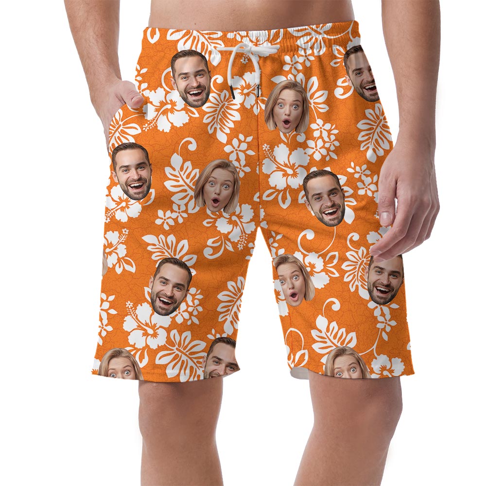 Your Logo Men's Hawaiian Beach Shorts Orange Tropical - variant image 1