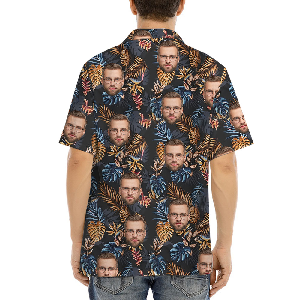 Custom 1-4 Faces Tropical Leaves Hula Shirt For Men