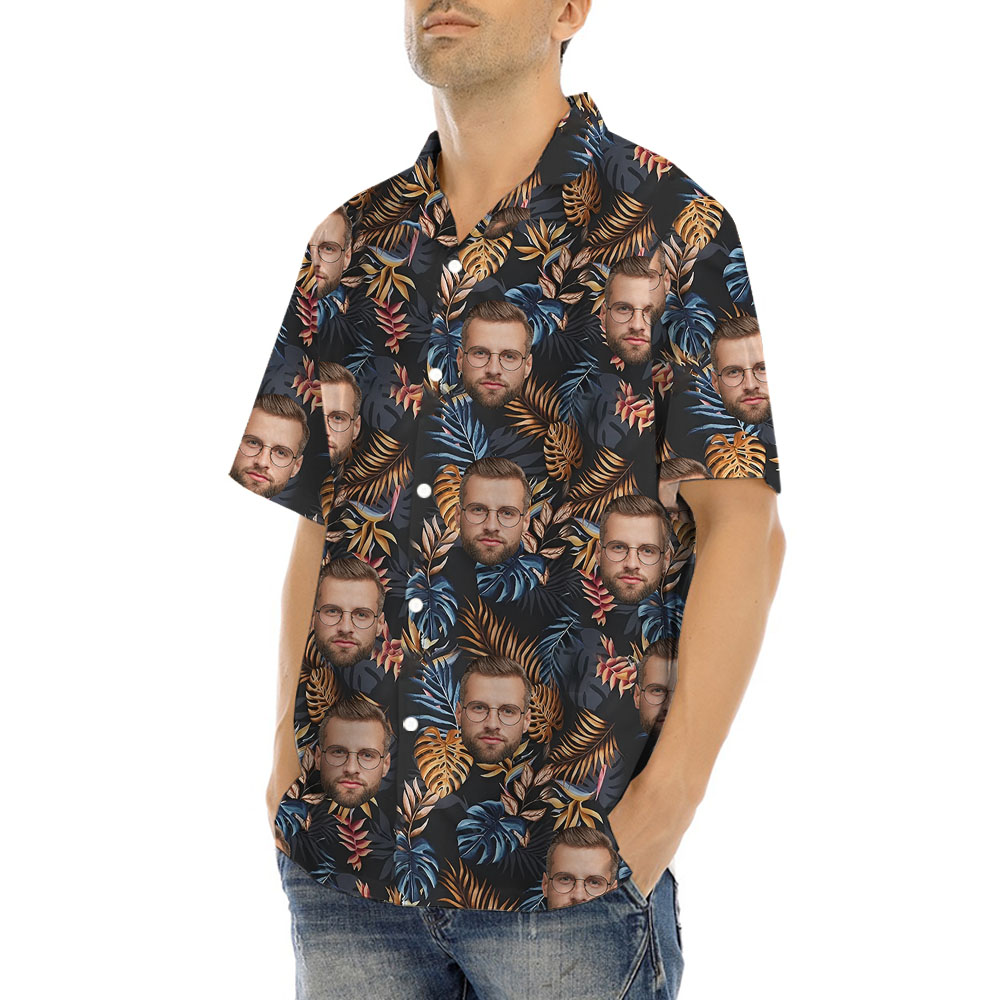 Custom 1-4 Faces Tropical Leaves Hula Shirt For Men