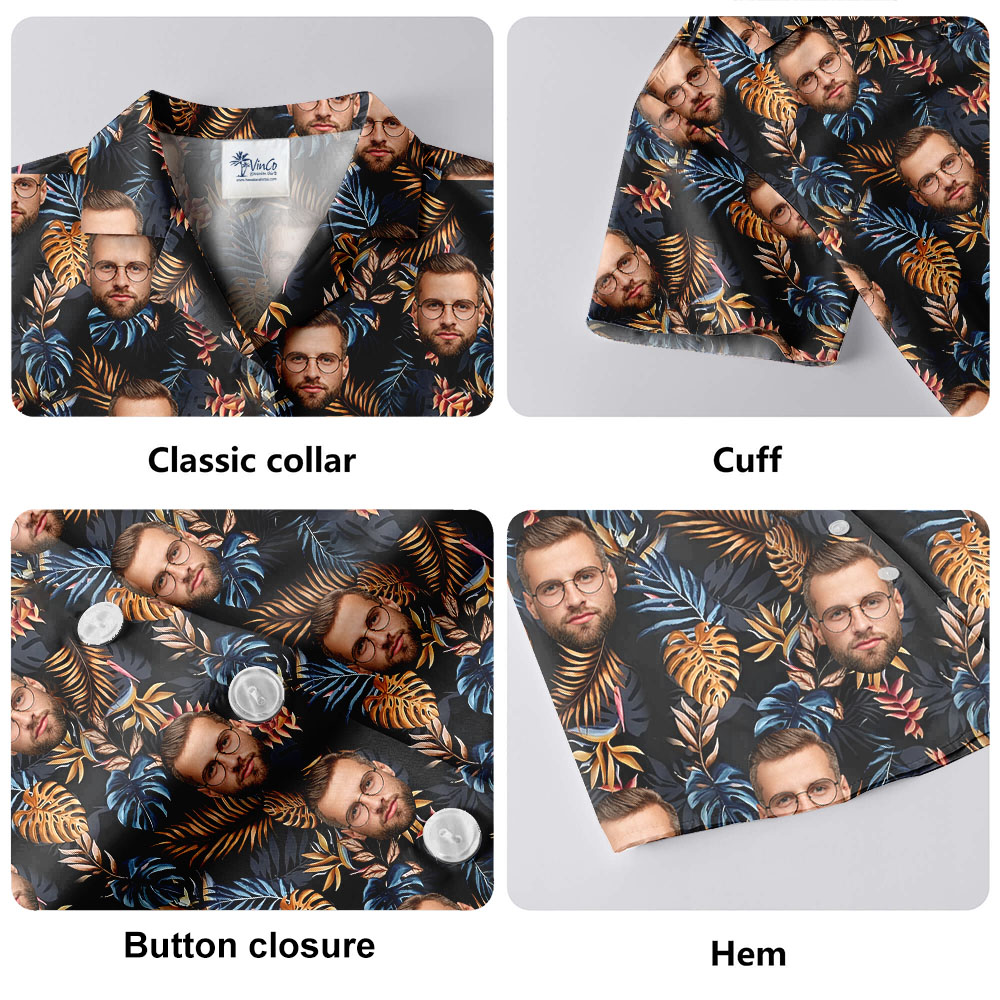 Custom 1-4 Faces Tropical Leaves Hula Shirt For Men