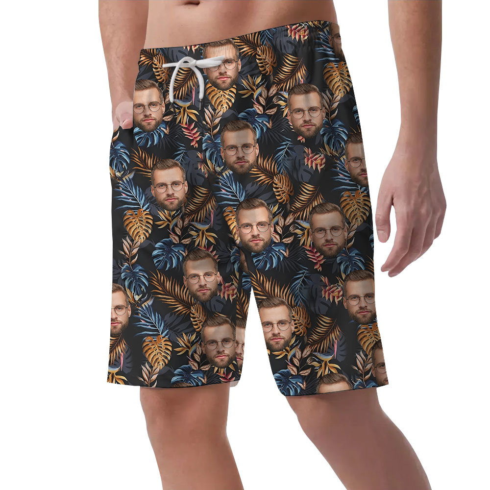 Tropical Leaves Men's Beach Shorts Printed 1-4 Faces
