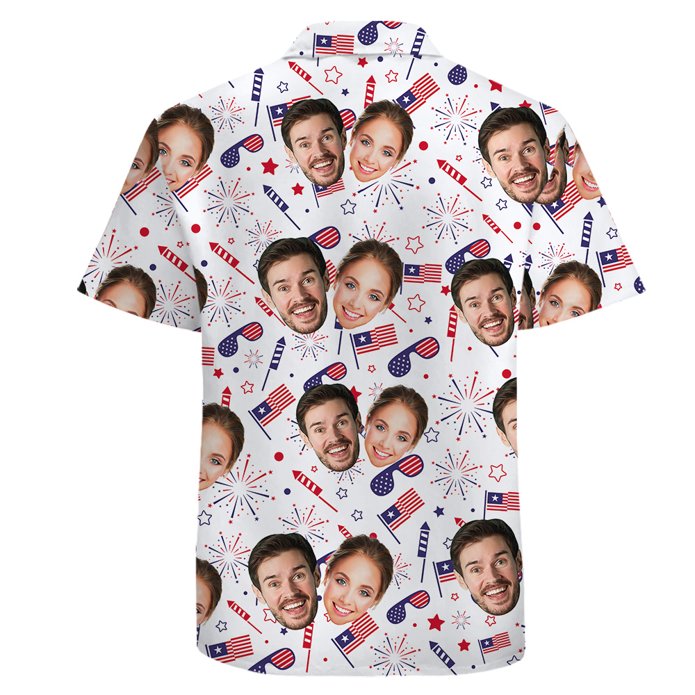 4th of July Custom Couple Face Cotton Hawaiian Shirt
