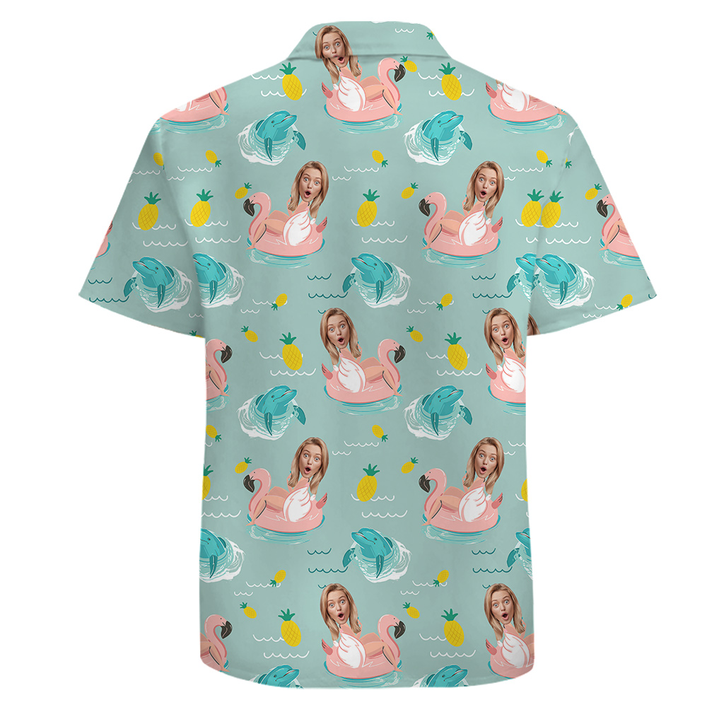 Custom Wife Face 100% Blue Pool Cotton Button Up Shirt for Men