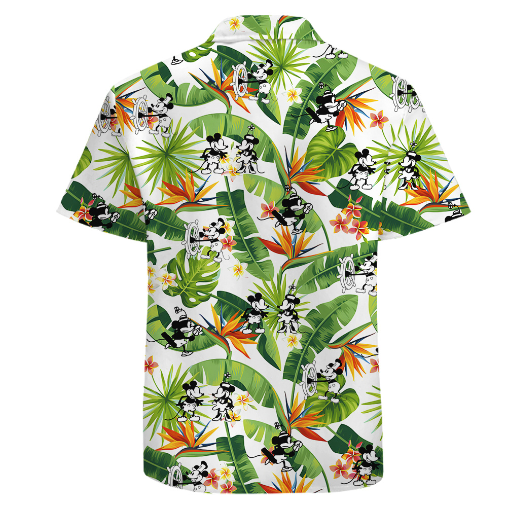 Tropical Mickey Steamboat Willie Cotton Hawaiian Button Up Shirt