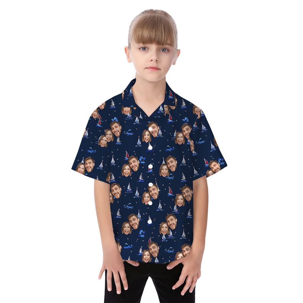 Custom Family Faces Matching Hawaiian Outfit With Ship Print