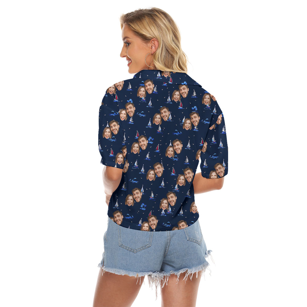 Custom Ship Print Women's Blouse With 1-4 Faces