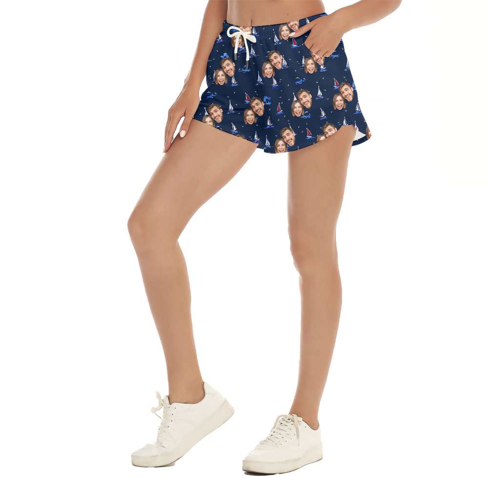 Custom 1-4 Face Women's Shorts With Ship Print
