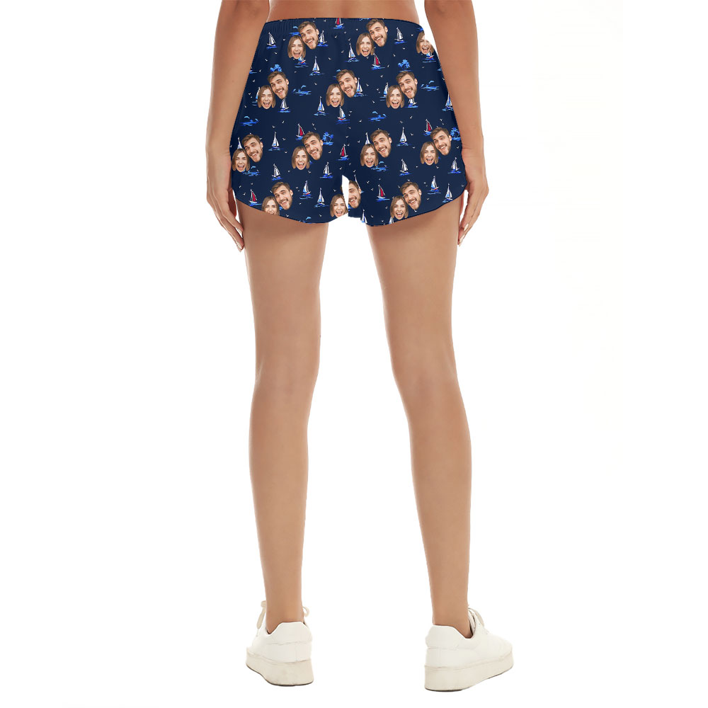 Custom 1-4 Face Women's Shorts With Ship Print