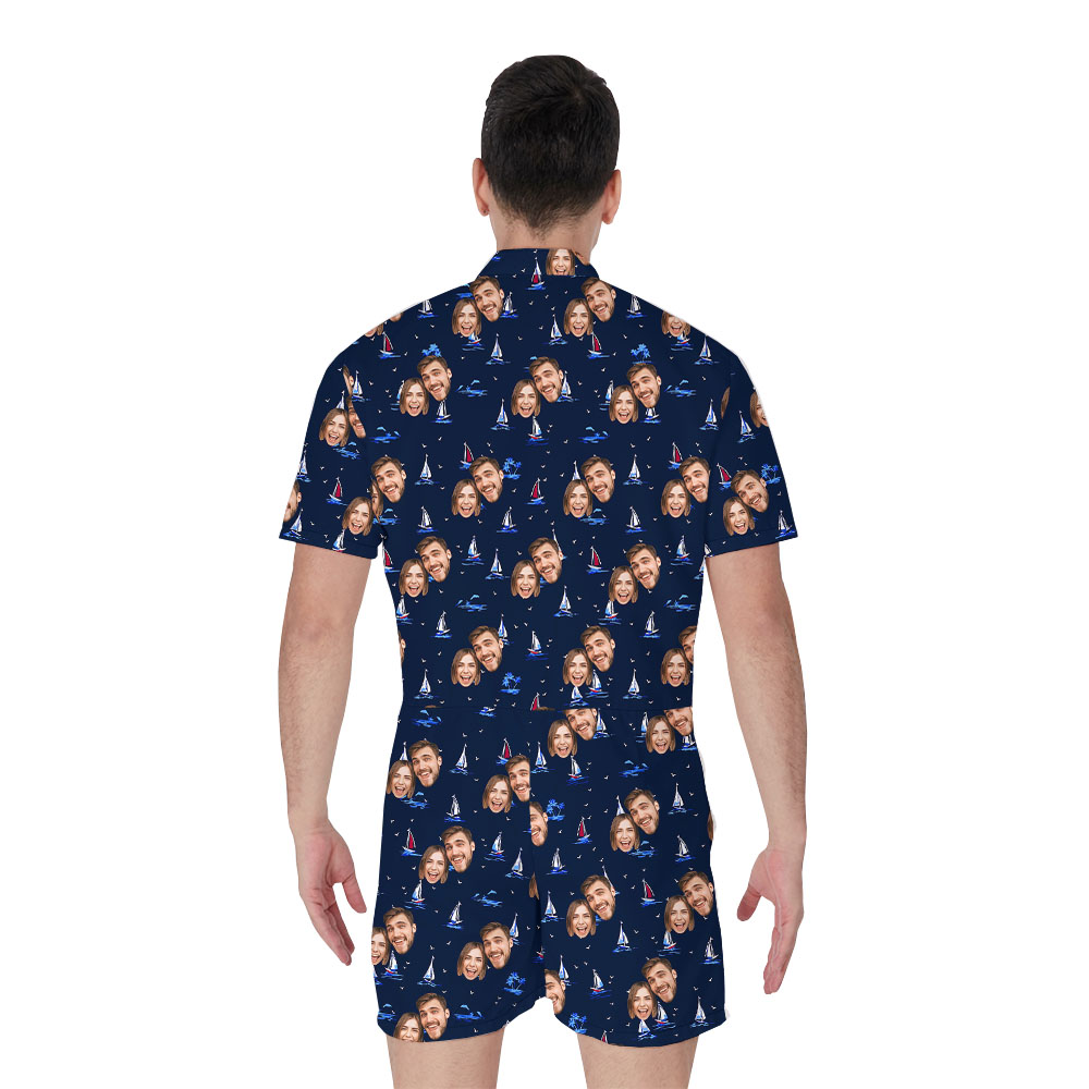 Custom Face Ship Print On Male's Romper
