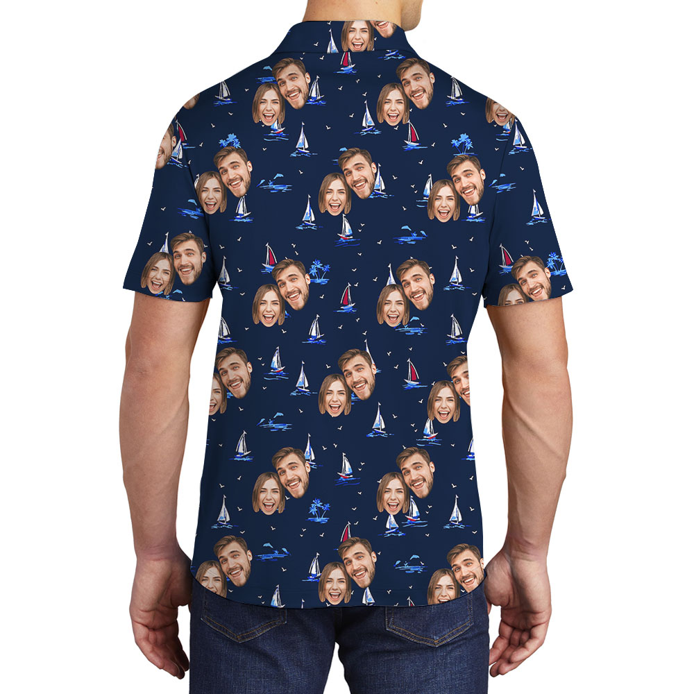 Couple Faces On Beach Golf Polo Shirt Navy