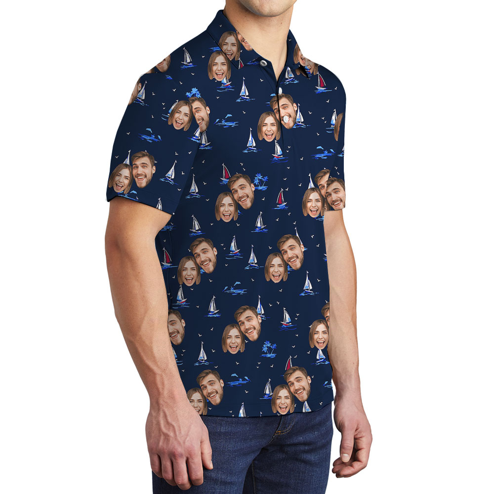 Couple Faces On Beach Golf Polo Shirt Navy