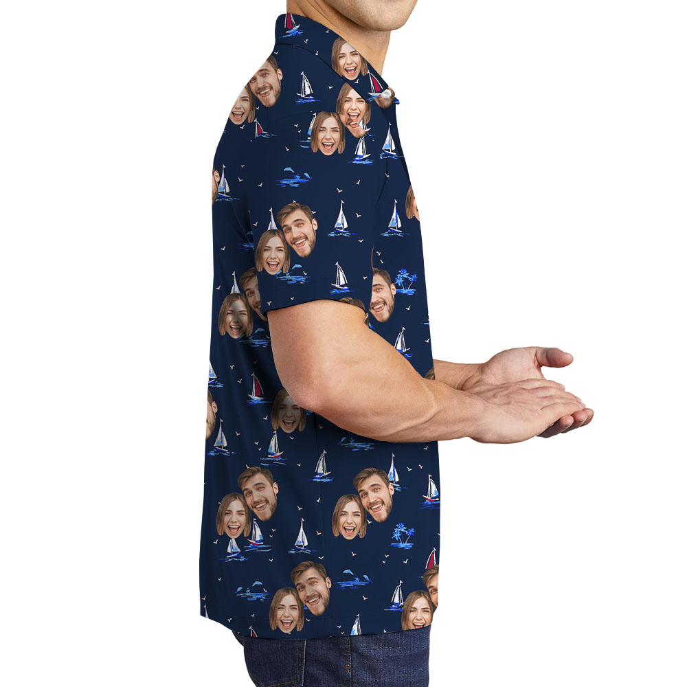 Couple Faces On Beach Golf Polo Shirt Navy