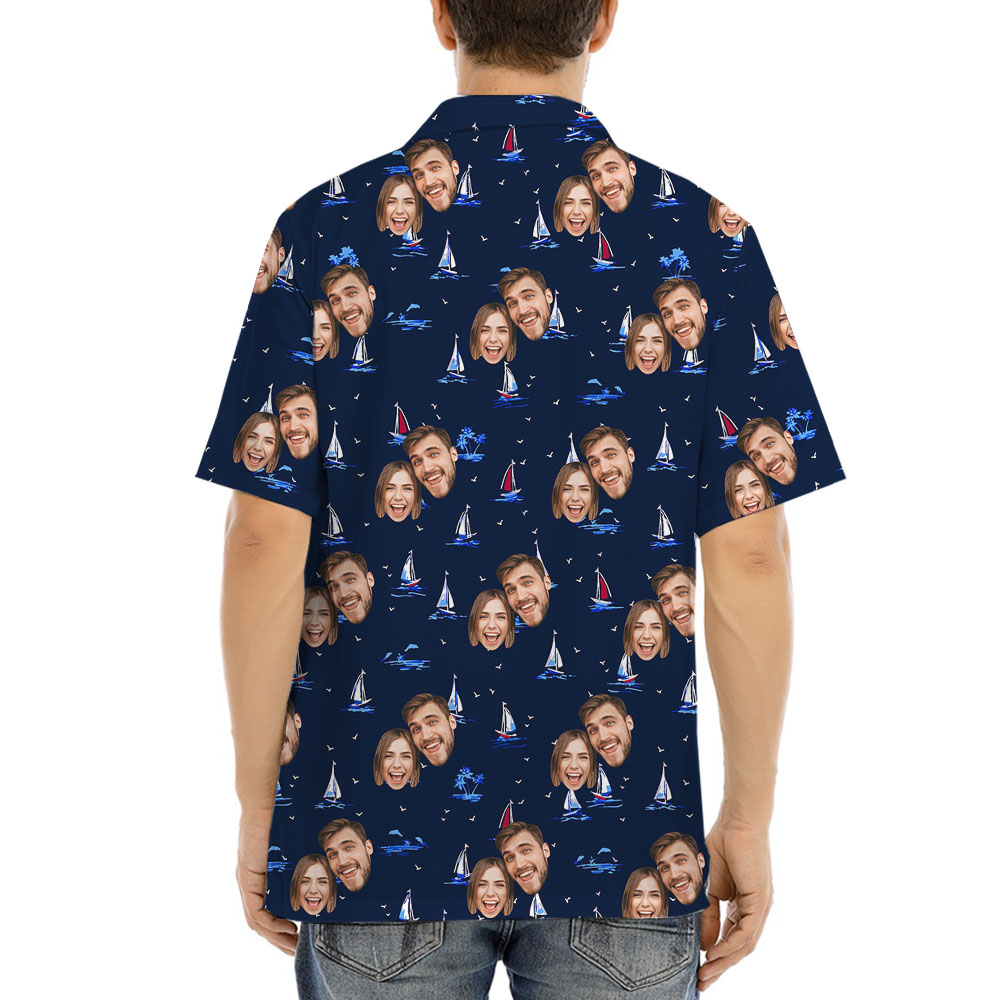 Cool Navy Short Sleeve Hawaiian Shirt With 1-4 Faces