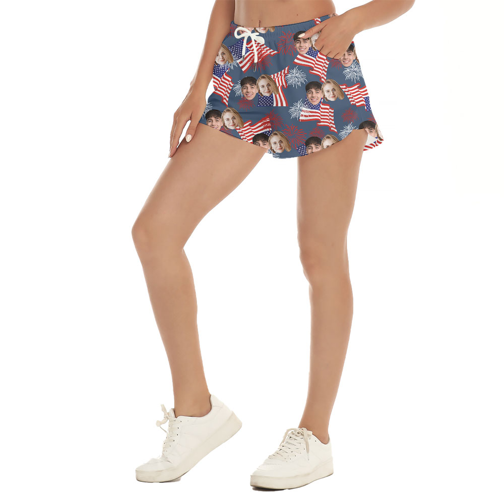 Patriotic Women's Beach Shorts With 1-4 Faces