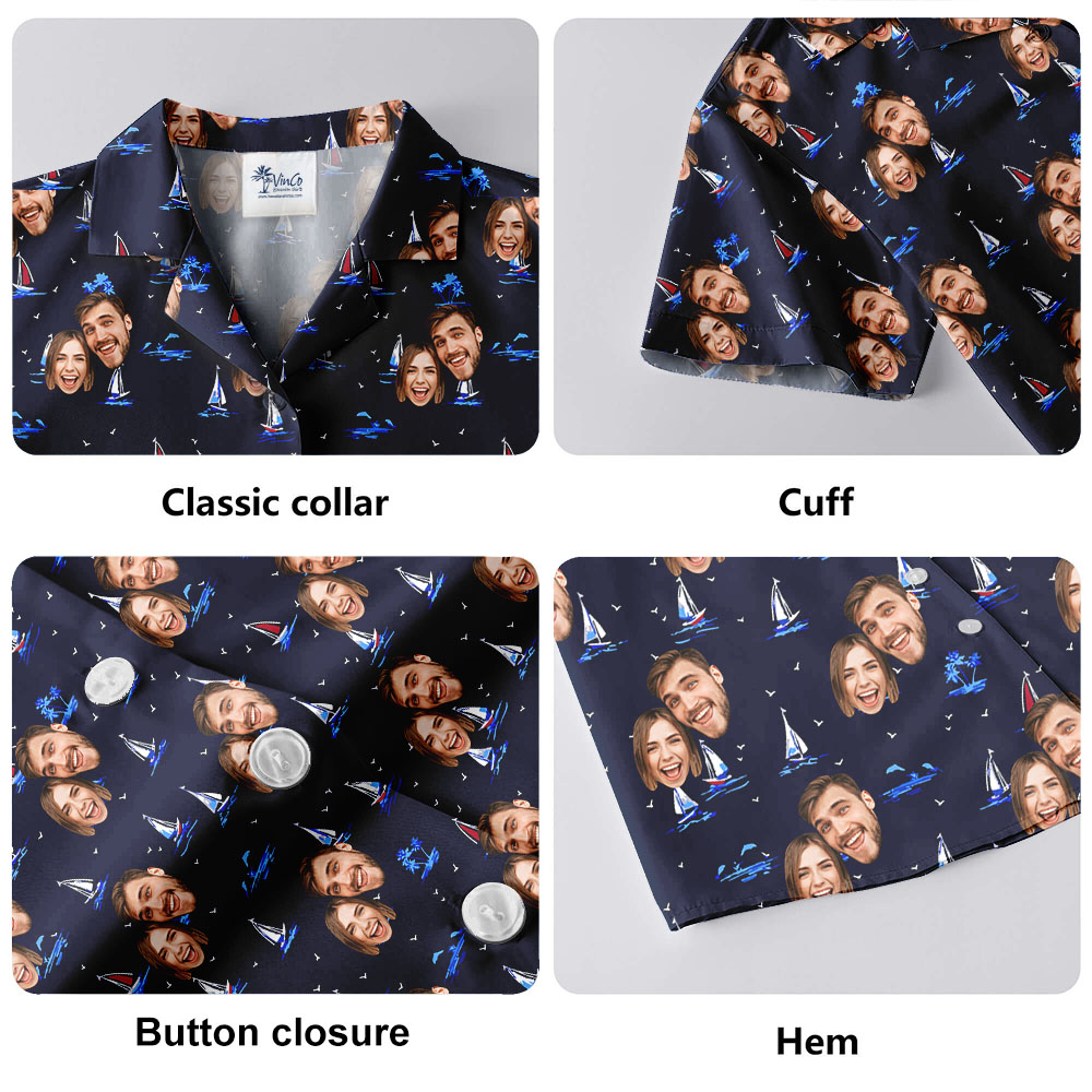 Cool Navy Short Sleeve Hawaiian Shirt With 1-4 Faces