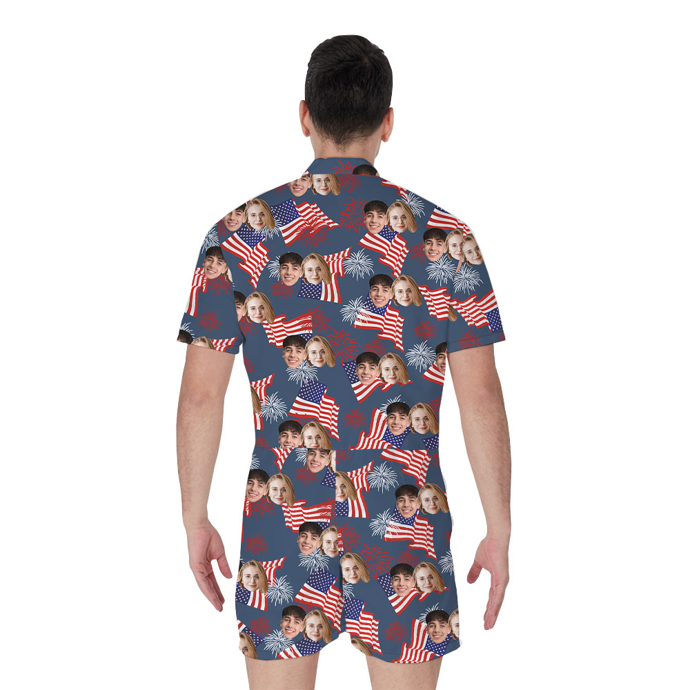 Fourth Of July Male Romper With 1-4 Faces On Them