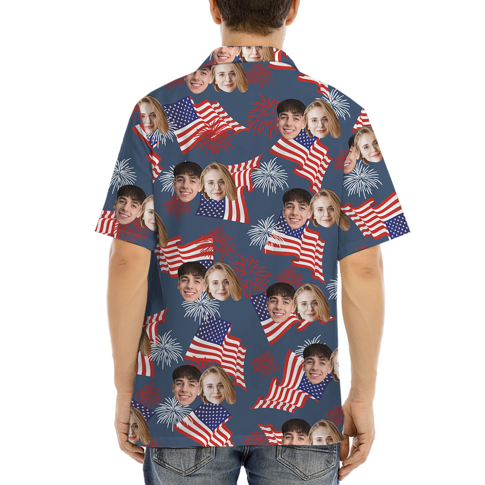 Fourth Of July Button Up Shirt With 1-4 Faces