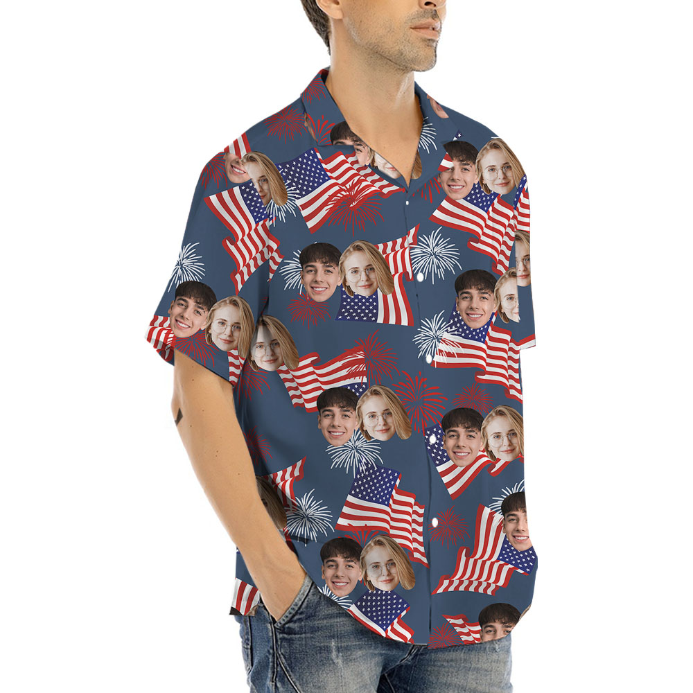 Fourth Of July Button Up Shirt With 1-4 Faces