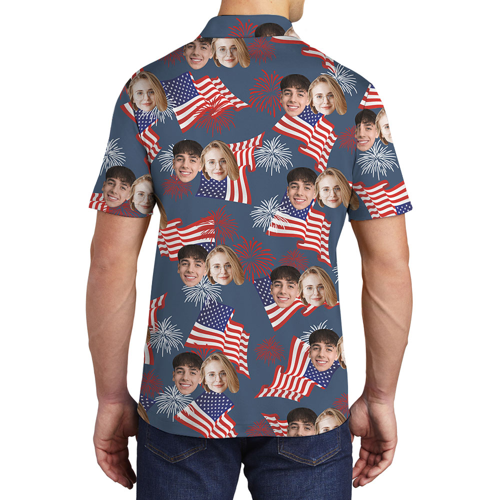 1-4 Faces On Fourth Of July Men's Golf Shirt
