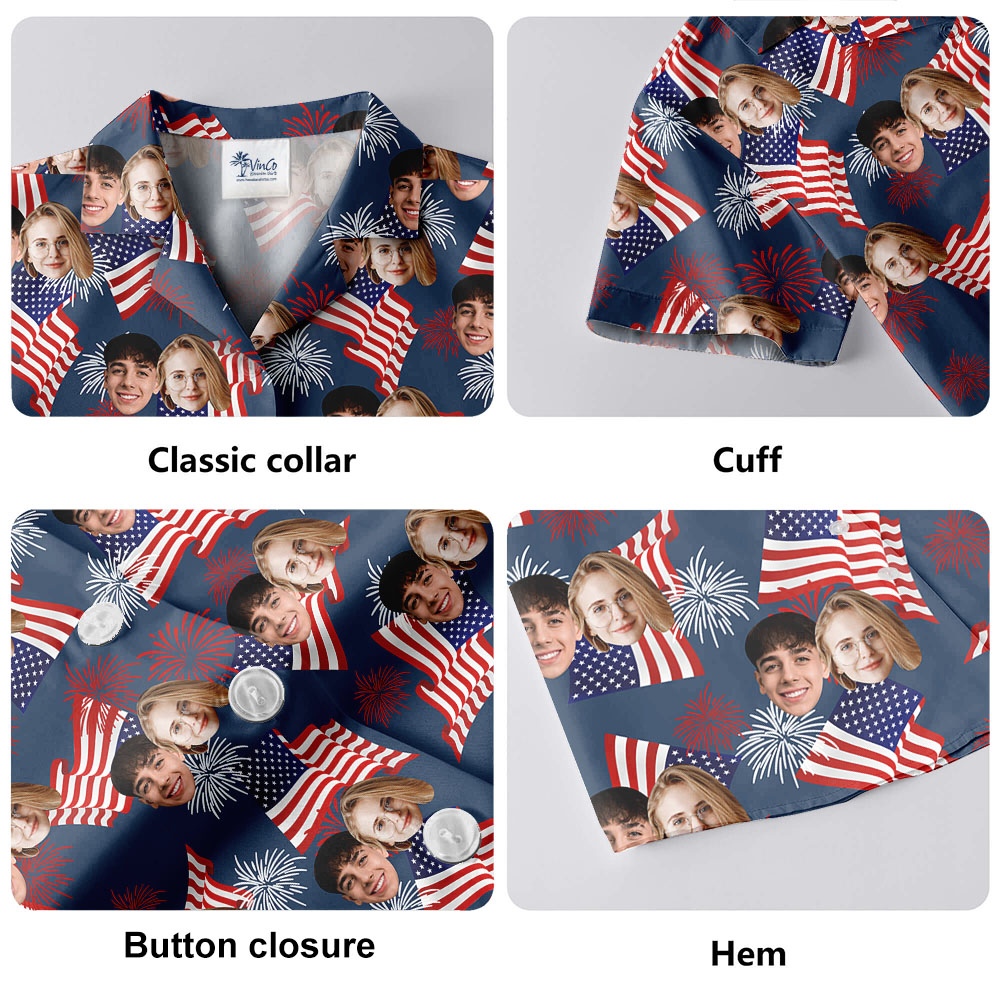 Fourth Of July Button Up Shirt With 1-4 Faces