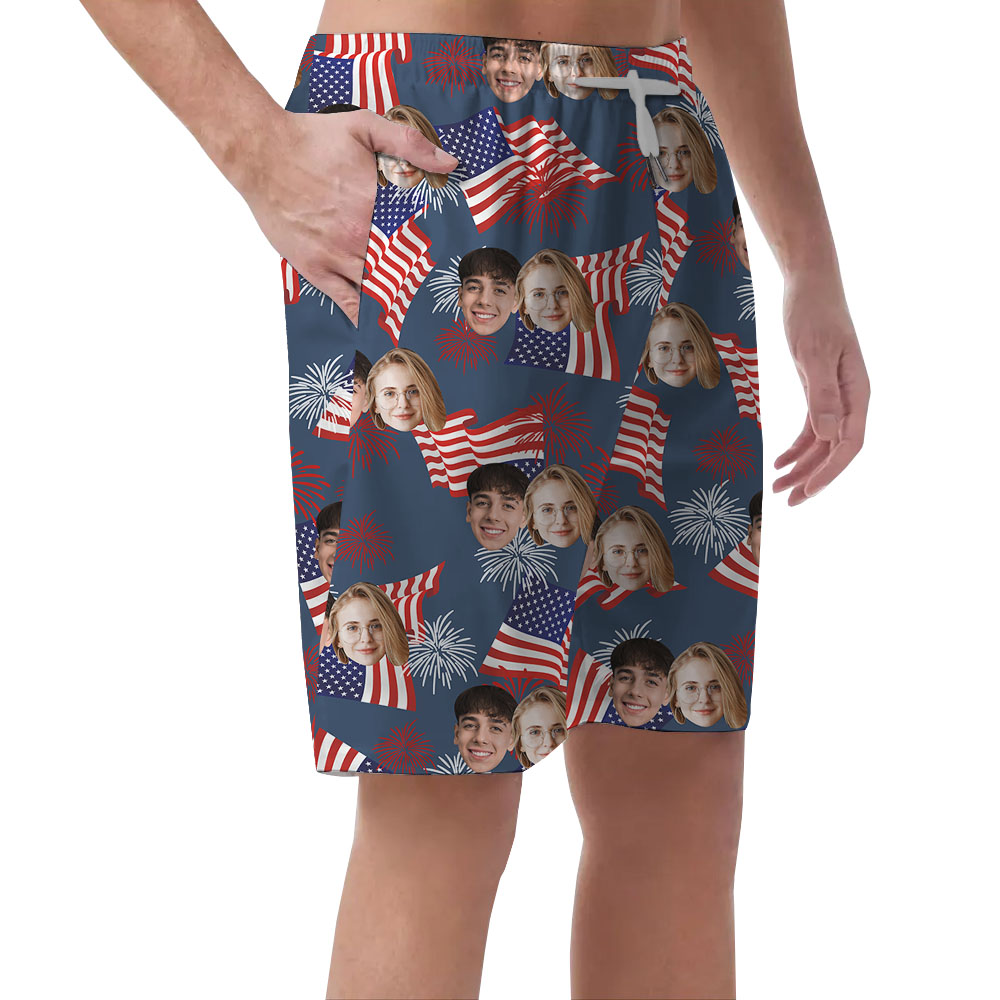 American Flag Men's Casual Shorts With 1-4 Faces