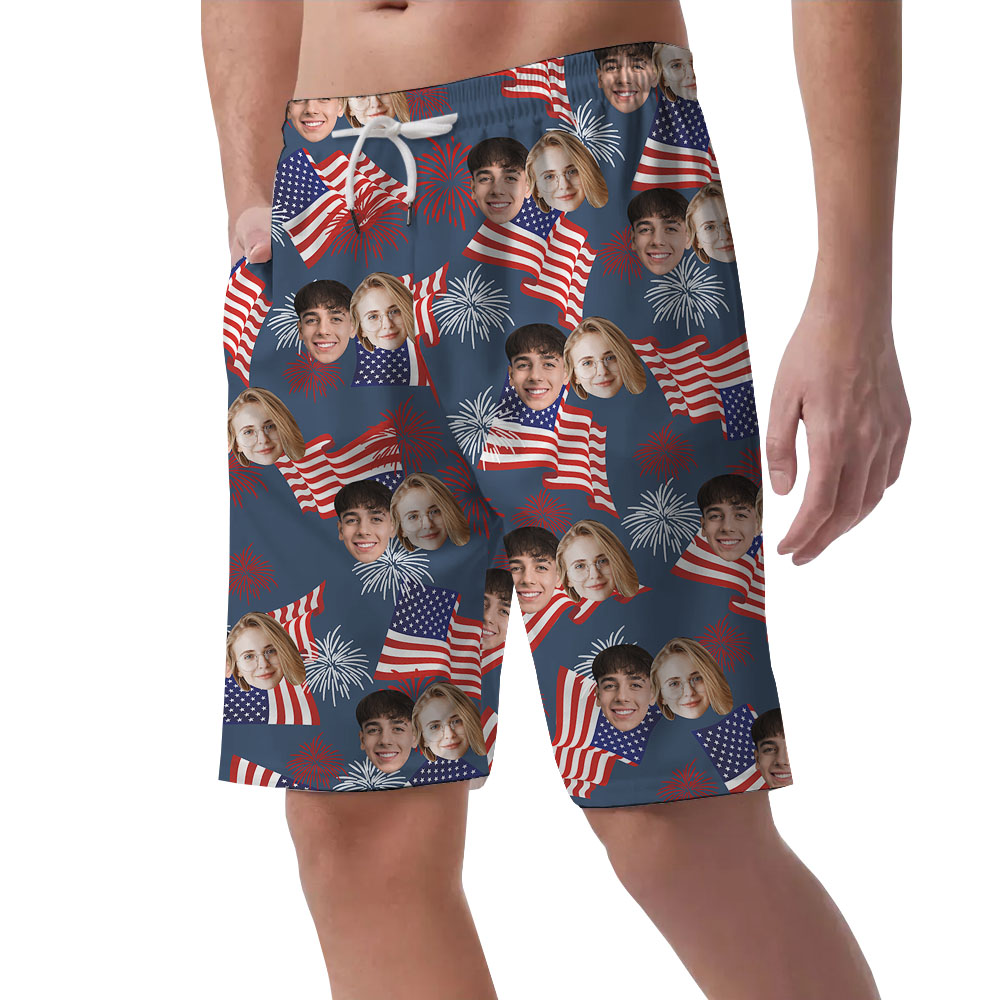American Flag Men's Casual Shorts With 1-4 Faces