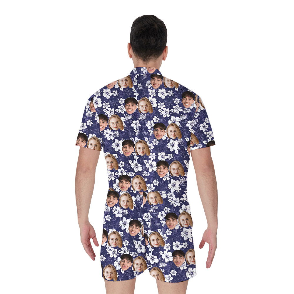 Photo Print On Floral Navy Romper For Men