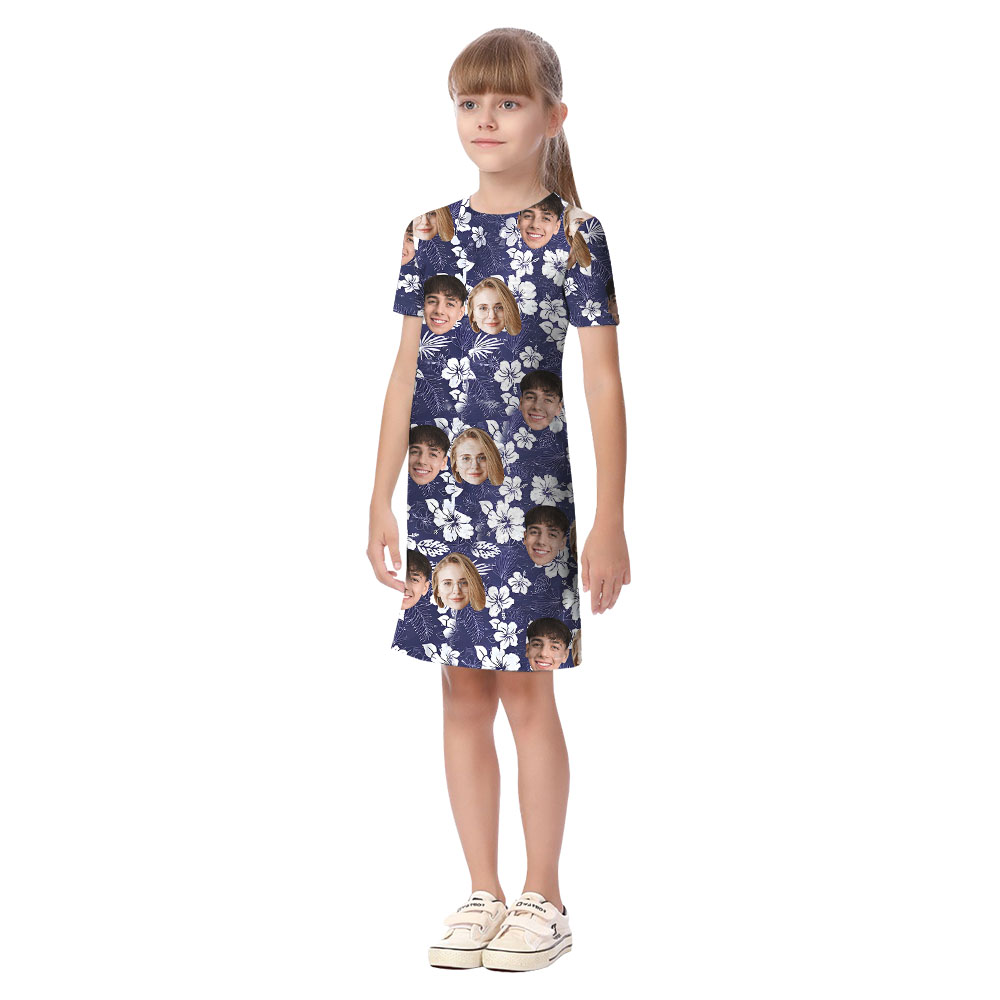 Floral Navy Matching Couples Hawaiian Clothing With Faces