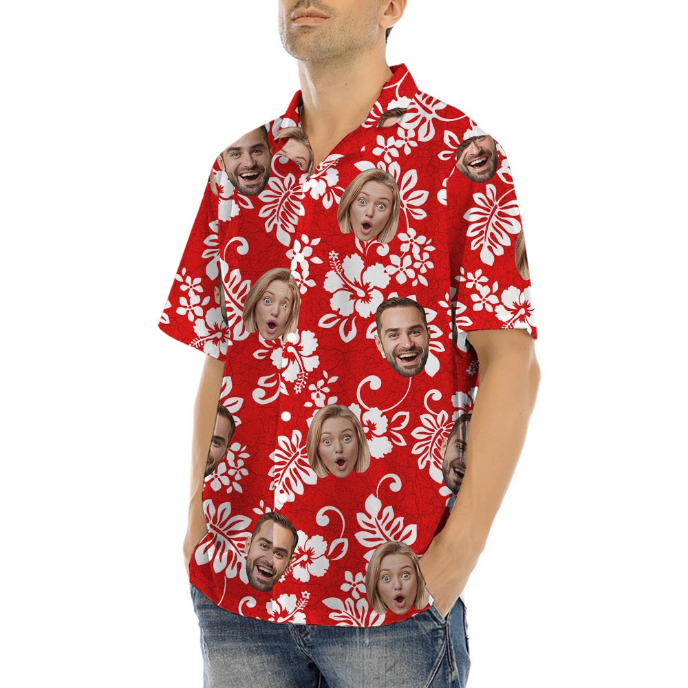 Personalized Men's Red Aloha Shirt With Logo