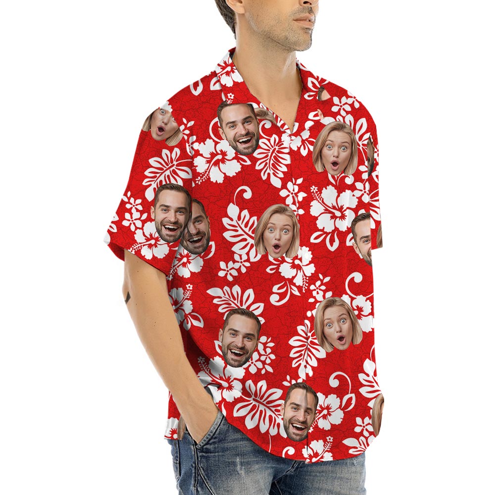 Personalized Men's Red Aloha Shirt With Logo