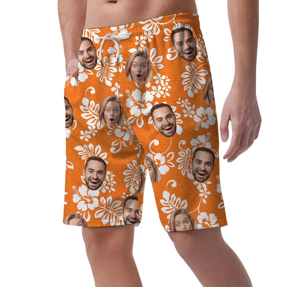 Your Logo Men's Hawaiian Beach Shorts Orange Tropical