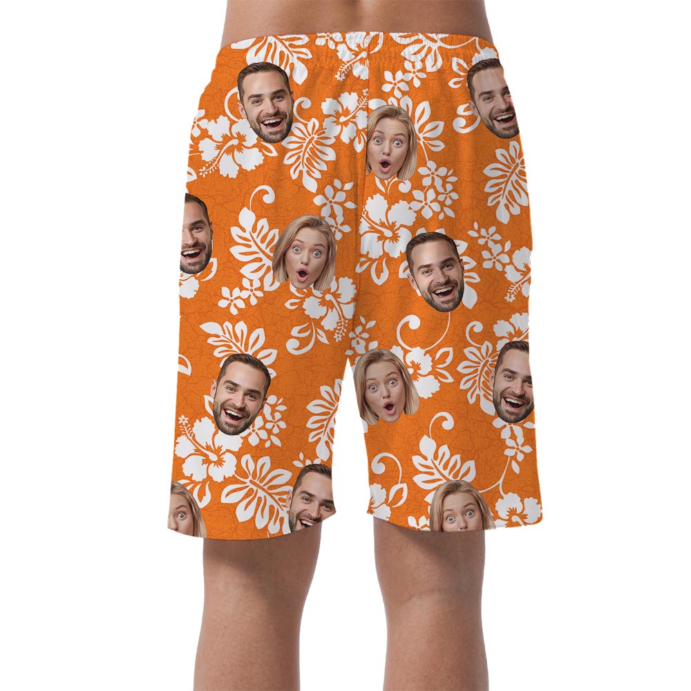 Your Logo Men's Hawaiian Beach Shorts Orange Tropical